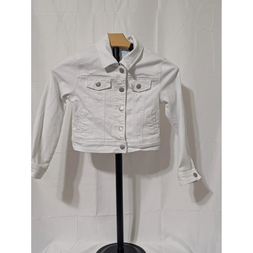 Cat & Jack Girls White Denim Jacket Size S 6/7 Button Front Trucker Coat
